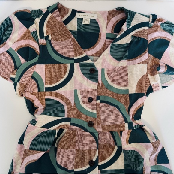 Monteau Los Angeles Retro Midi Dress Button Fron Size Medium Geometric Design - Picture 16 of 16